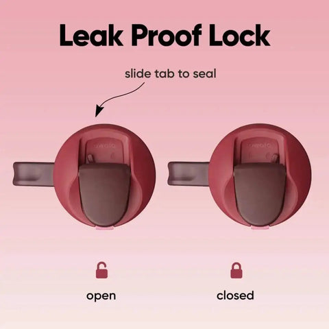 Leak-proof lid mechanism for FreeSip Insulated Stainless Steel Tumbler With Built In Straw 40oz Side Handle BPA Free Bottle in Black Cherry.