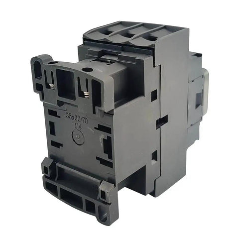 Side view of Three Pole Three Normally Open AC Magnetic Contactor 32A Rating 24V Coil Industrial Electrical Relay, durable black housing.