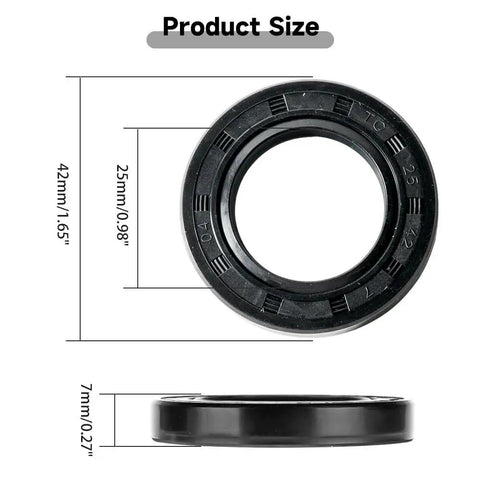 Image showing product size for 5 Pcs Universal Rotary Shaft Seal TC Double Lip With Spring 25mm By 42mm By 7mm High Pressure Oil Seal.