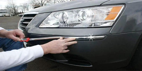 Installing Universal Vehicle Body Molding Trim One Half Inch Wide 18 Feet Chrome Finish UV on a car bumper