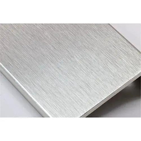Close-up of 10 Pack Modern Finger Edge Cabinet And Drawer Pulls in brushed stainless steel finish, showing texture and edges.
