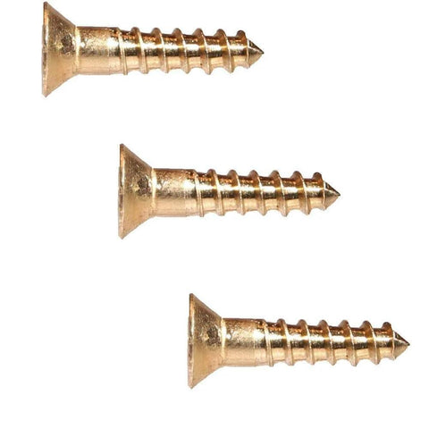 Close-up of No 14 X 1 Inch Silicon Bronze Wood Screws Flat Head Frearson Drive 25 Pieces Built To Last For Woodworking In Hardwood Decks Cabinets