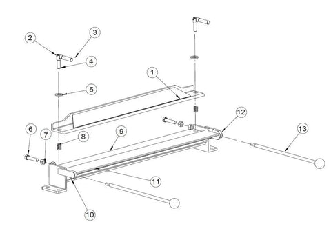 Exploded view of Heavy Duty 28 Inch Sheet Metal Brake for Steel and Aluminum Bending With 0 to 135 Degree Range 730mm Wide Capacity Handles 1.2mm Mild Steel and 1.5mm Aluminum 18 Gauge Steel Metal Folder for DIY and Professional Shops KastForce KF5002.