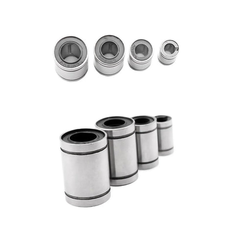 12 Pack 8mm Linear Bearing Set for 3D Printers and CNC Machines, Low Friction LM8UU Style Bushings, side and top view