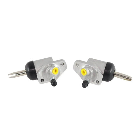 Pair Of Hydraulic Uni-Servo Cylinders For 10 And 12 Inch Marine Trailer Brakes, aluminum, silver and black, front view
