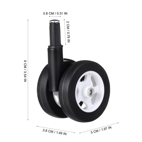 4 Pcs Baby Walker Wheel Replacement Casters With 0.3 Inch Mounting Hole, durable plastic and rubber swivel wheel, side view