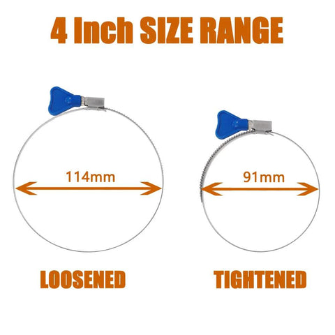ISPINNER 2-pack 4-inch stainless steel worm-gear hose clamps, 91-114mm range.