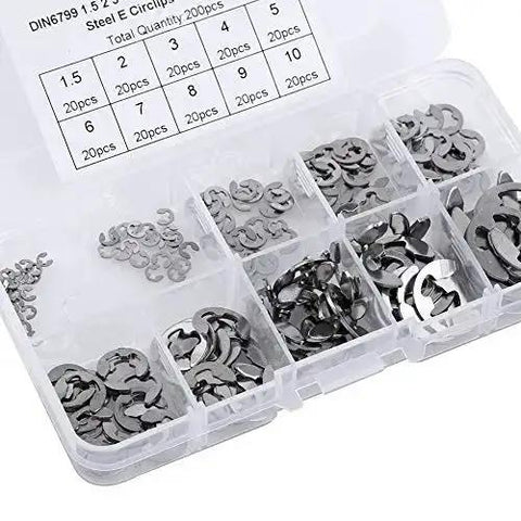 120Pcs 304 Stainless Steel E Clip Retaining Snap Ring Circlip Kit 1.5 To 10 Mm With Labeled Storage Box Built Tough For Outdoor Use And Humidity Resistance