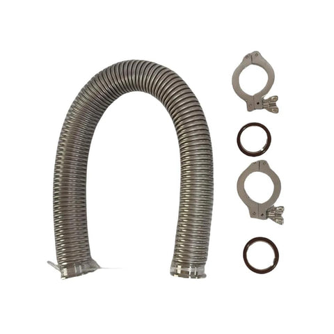 KF40 stainless steel vacuum flexible bellows hose, 250mm, with 2 KF40 aluminum clamps and 2 KF40 center rings.