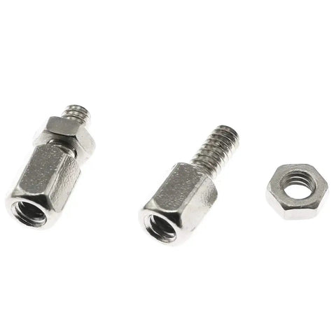 Close-up of 50Pcs Brass Hex Standoff Spacers With Nuts 4-40 Thread 6mm Long Hex Studs For PC Rig Mounting Nickel Plated Copper Hardware Kit