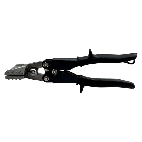 Three Inch Straight Hand Seamer With Cushioned Leverage Handles Drop Forged Nickel Plated Jaws Three Inches Wide By One And One Eighth Inches Deep Precise One Eighth Inch Graduations Pro Grade HVAC Sheet Metal Bending Seaming And Flattening, side view, cushioned handle