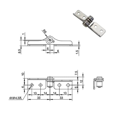 Front and side views of stainless steel damping hinge with adjustable torque, 0.4 N·m, 1 pc, Amazon