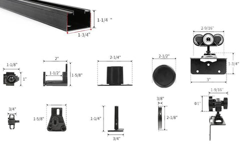 72 Inch Aluminum Pocket Door Track Kit For Ceiling Mount Box Rail Sliding Hardware Pro Grade Heavy Duty Hangers parts with dimensions