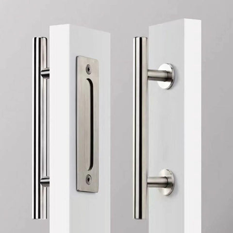 10 Inch Stainless Steel Sliding Barn Door Handles And Flush Pulls Set Double Sided Anti Rust Anti Corrosion Easy Install With Flat Bottom Plate Design No Slot Mount Brushed Finish For Modern Homes And Industrial Interiors