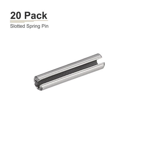 1.5mm By 6mm Slotted Roll Pin Set, 20 Pack, 304 Stainless Steel Spring Dowel Pins, silver viewed from side