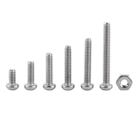 230-Piece M2 Stainless Steel Button Head Screws And Nuts Hex Socket All-in-One Pro-Grade Kit lined screws and nut side view