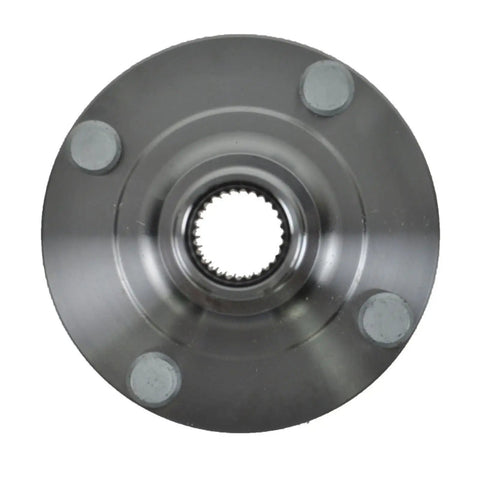 Front view of front wheel bearing and hub kit for 2002 to 2006 Nissan Sentra direct fit replacement includes one front wheel bearing and one front wheel hub plus DIY video guide for easy no fuss plug and play installation.