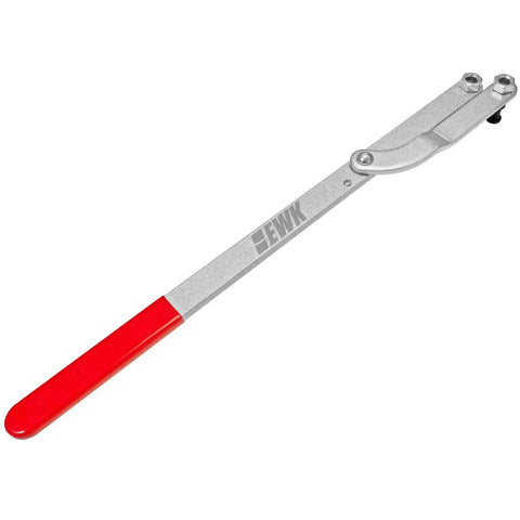 EWK universal camshaft pulley holder tool with red handle, front view