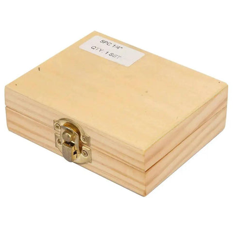 Wooden box containing Pro Grade Five Pack One Quarter Inch Indexable Carbide Turning Tool Bits With Triple Cutting Edges For Lathe Machining Replacement Tungsten Carbide Inserts For Turning Facing Boring And Chamfering.