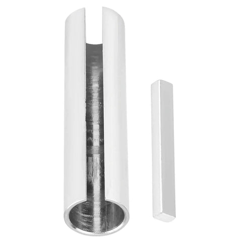 Chrome steel shaft adapter sleeve with hollow bore and longitudinal slit; separate end cap shown