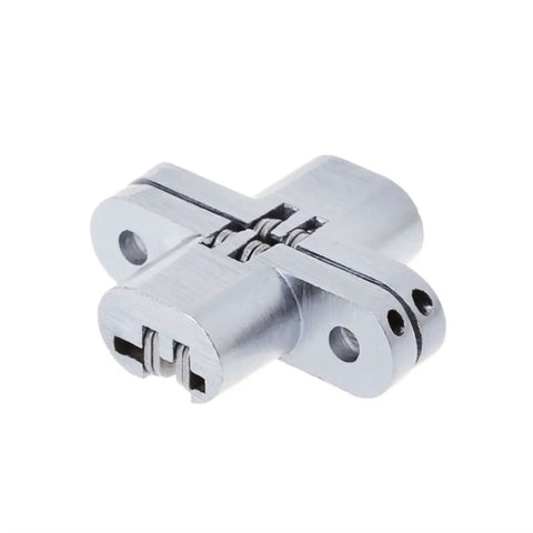 Close-up of Invisible Hinge For Gate Door And Cabinet Furniture Hidden Concealed 180 Degree Opening Folding Hinge Set Durable Alloy with brushed finish.