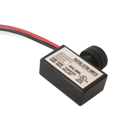 Compact photoelectric switch for outdoor lighting with wiring, 120V AC hard wired post and wall mount, dusk to dawn sensor.