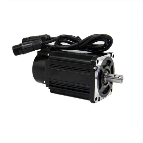 Servo Motor With Encoder For High Resolution And Precise Control, black, ribbed, with wiring and metallic shaft, front angle view