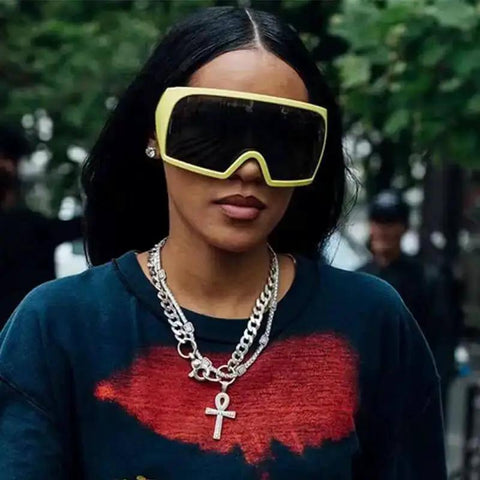 Wraparound Oversized Sunglasses For Women And Men Dope Futuristic Rave Style Shield Sun Glasses With Big Curved Lenses