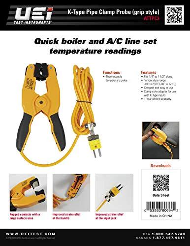 UEi ATTPC3 K-Type pipe clamp thermocouple probe with yellow lead for HVAC clamp meters