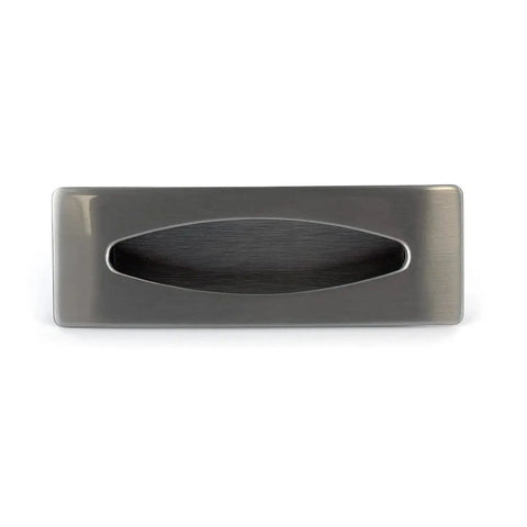 Front view of Brushed Nickel Modern Recessed Cabinet And Drawer Pull Handle, 3-Inch Center-To-Center, 3 11/16 Inch Length