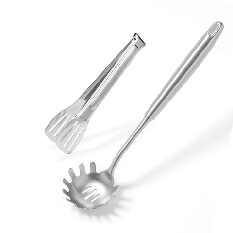 304 Stainless Steel Spaghetti Server With Teeth And Pasta Spoon Ergonomic Vacuum Handle And Non Slip Grip