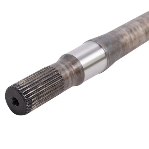 Close-up view of a front axle shaft, part of the Beefed Up Front Axle Shaft And Wheel Bearing And Hub Assemblies Kit for Jeep Wrangler 2007-2018.