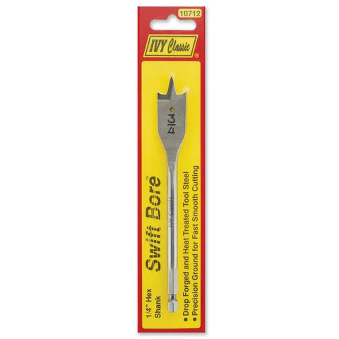 Swift Bore Wood Spade Bit For Plywood Hardwood And Softwood Three Quarter By Six Inch High Carbon Steel Double Fluted Chip Removers For Fast Clean Cuts Heat Treated To Rockwell Hardness 47 To 52 1 Bit Per Card By IVY Classic in retail packaging