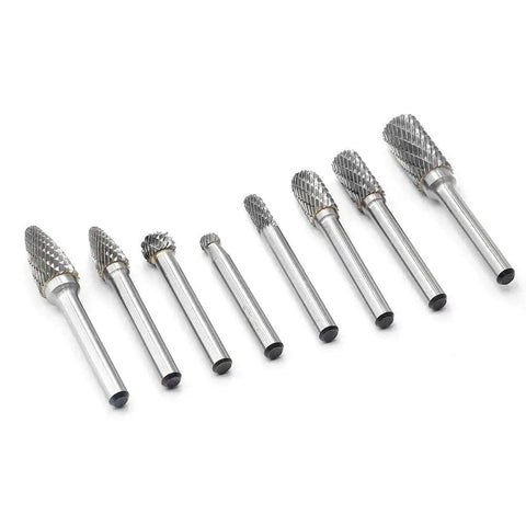 Eight Piece Double Cut Carbide Burr Set With One Quarter Inch Shank For Die Grinder And Rotary Tools Ideal For Metal Wood Carving Engraving Polishing Drilling Includes Eight High Performance Tungsten Carbide Burrs By YUFUTOL