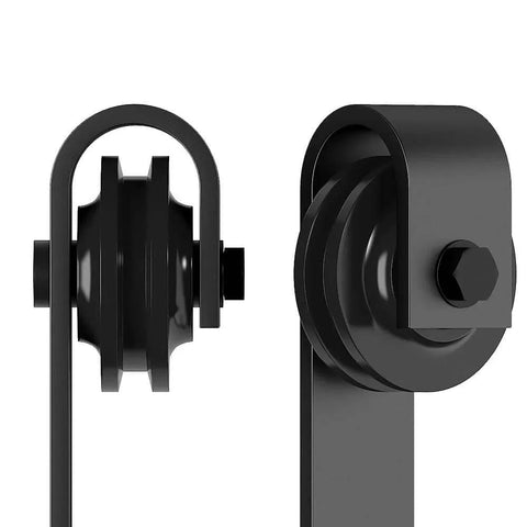 Sliding Barn Door Hardware Roller Set Black With J Shape Hangers Carbon Steel Powder Coated For Heavy Duty Use 265 Lb Capacity