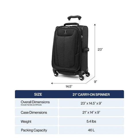 Ultra Lightweight 21 Inch Carry On Luggage With 4 Spinner Wheels Expandable Softside Suitcase For Men And Women Built For International Travel Travelpro Maxlite 5 dimensions chart