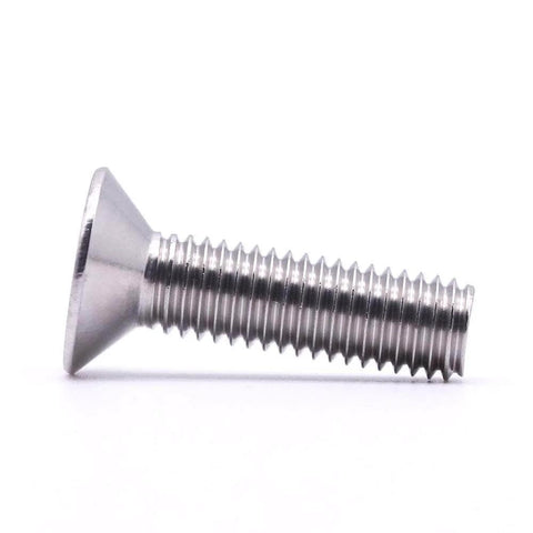 Side view of Beefy Flat Head Socket Cap Screws M6 x 12mm Countersunk, DIN7991, 304 Stainless Steel 18-8 for electronics and auto use.