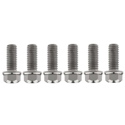 Front view of Titanium M6 Small Flange Hex Bolts Pack Of 6 With 1.0mm Pitch, lengths 10-100mm, corrosion-resistant Grade 5 titanium alloy.