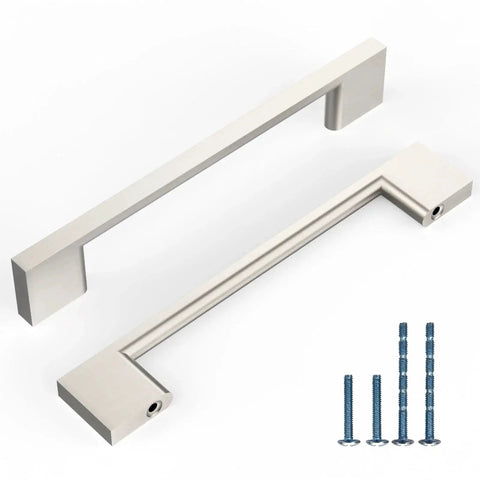 10 Pack 5 Inch 128mm Cabinet Handles Brushed Satin Nickel Zinc Alloy Drawer Pulls with screws, displayed on white background