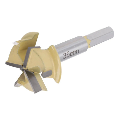 35mm Hinge Boring Bit With 9mm Hex Shank For Woodworking, 3 Flute Hinge Hole Cutter with Carbide Teeth, CNC Ground