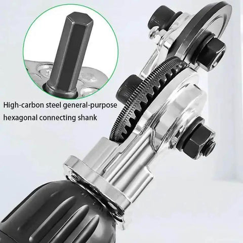 Beefy Titanium Coated Drill Nibbler Attachment For Sheet Metal Cutting Tool close-up showing adapter and shank