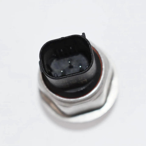 Brake fluid pressure sensor for Ford; close-up of metal threaded housing, black 3-pin connector, orange seal