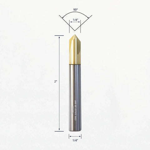 Solid Carbide Chamfer End Mill for Wood and Aluminum Crafting, Carving, Drilling, and Chamfering, 90 Degree V Groove, 3 Flute, Quarter Inch Shank, DIY Friendly Tool by WEXWE