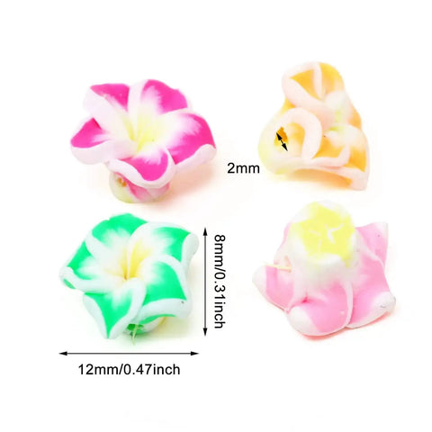 Frangipani Flower Beads Set 50Pcs 12mm Polymer Clay Plumeria Floral Beads Assorted Colors With Holes For Your Jewelry Making