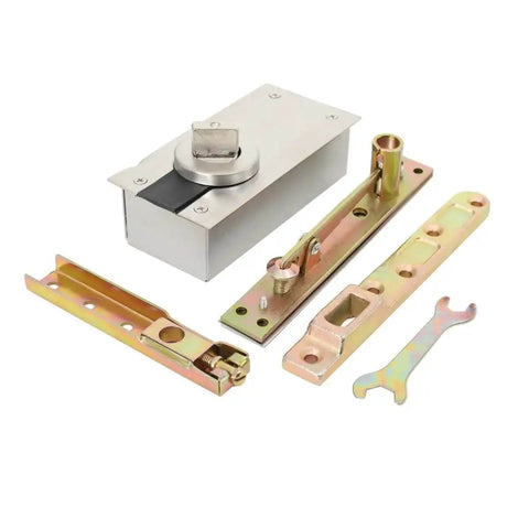 Beefy Heavy Duty Pivot Hinges With Hidden Hardware For Wood Doors Bookcase And Secret Doors, 661 Lb Load Capacity, shown disassembled