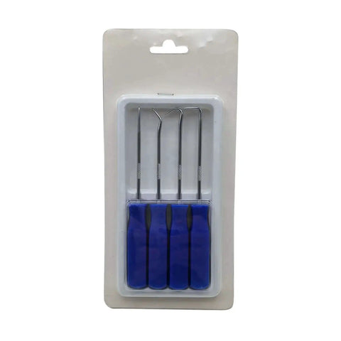 4 Piece Hook And Pick Tool Set Pro Grade Stainless Steel With PVC Ergonomic Non Slip Handles in retail packaging