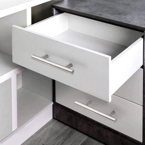 Kitchen drawer with 10 Pack Euro T Bar Cabinet Pulls 3 Inch Hole Centers Stainless Steel Kitchen Drawer Handles installed