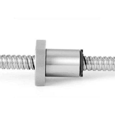 Close-up of Ultra Quiet Anti Backlash Linear Guide Ball Screw With Nut Kit 100 To 1000mm SFU3205, showing metal screw and nut detail.