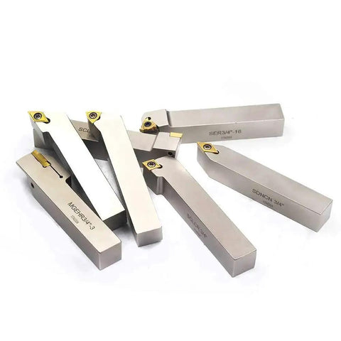 Seven Piece Three Quarter Inch Nickel Plated Indexable Lathe Tool Holder Set For Turning Grooving Threading And Cut Off