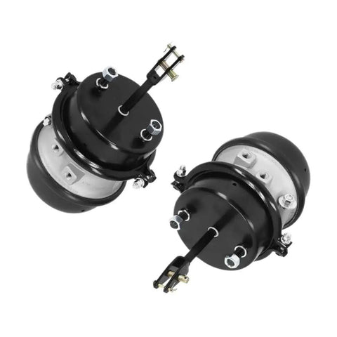Two air brake chambers, black, 3-inch long-stroke with mounting studs and push rods, compatible with BTS-3030LS-WCR.